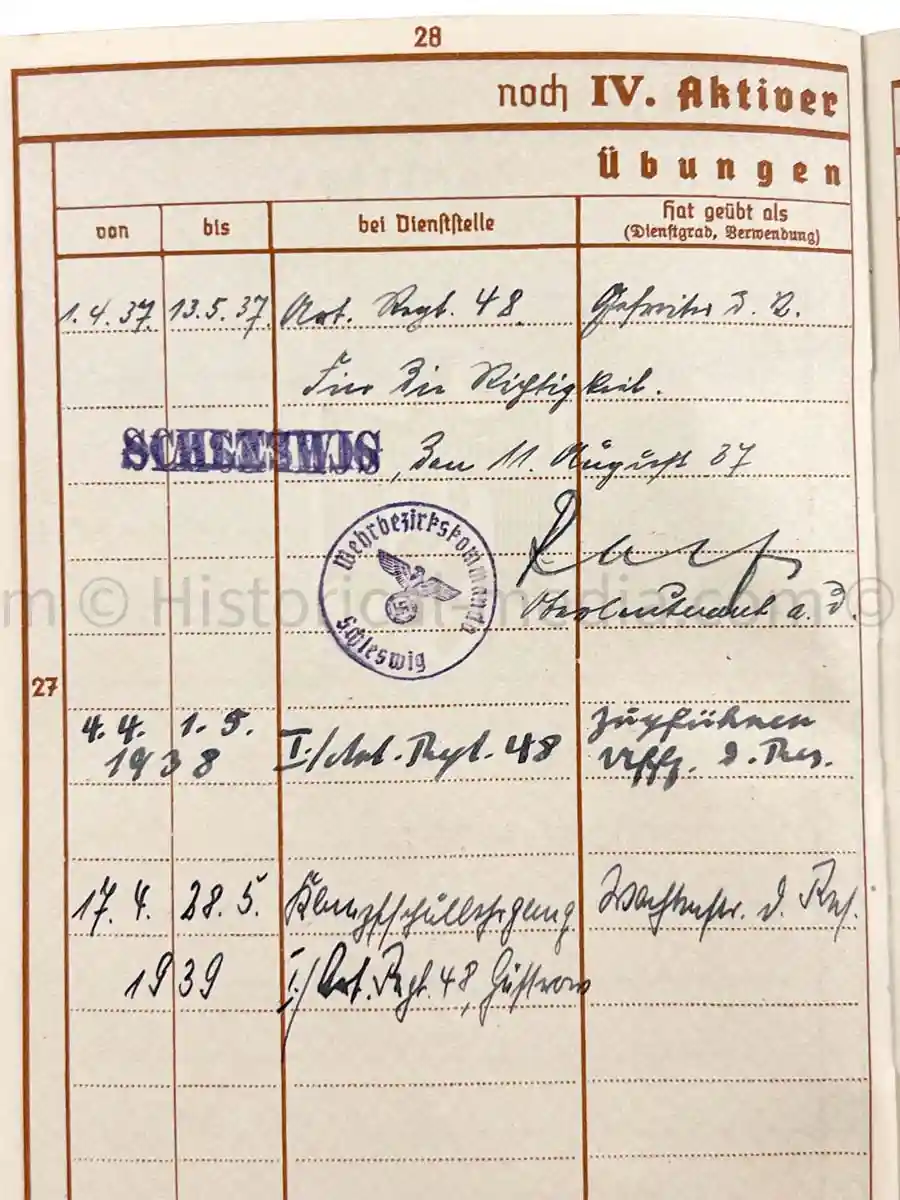 WEHRPASS - OBERLEUTNANT - 12. INFANTERIE DIVISION - KIA WARSAW 1939