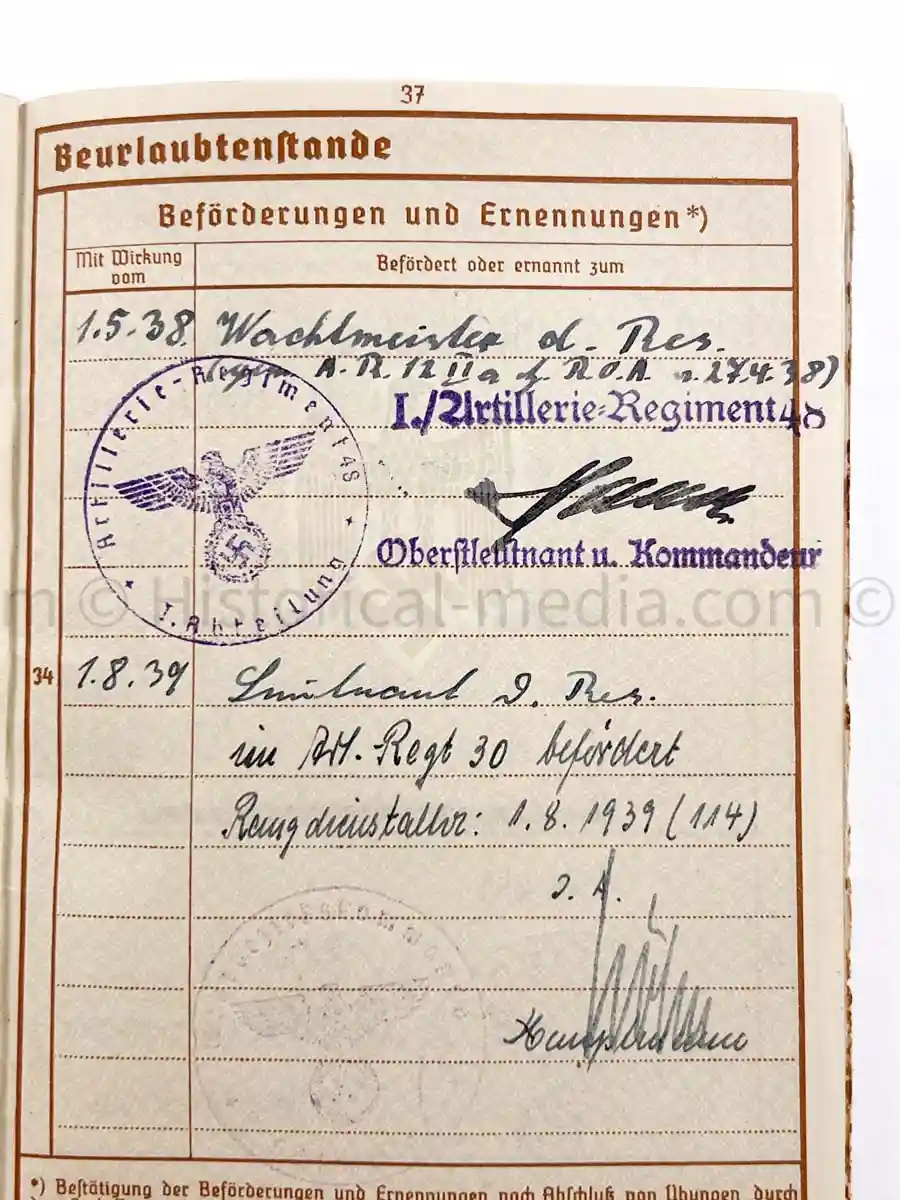 WEHRPASS - OBERLEUTNANT - 12. INFANTERIE DIVISION - KIA WARSAW 1939