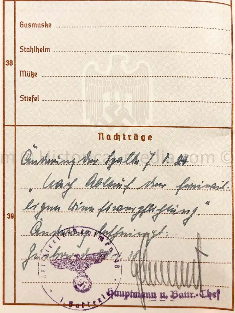 WEHRPASS - OBERLEUTNANT - 12. INFANTERIE DIVISION - KIA WARSAW 1939