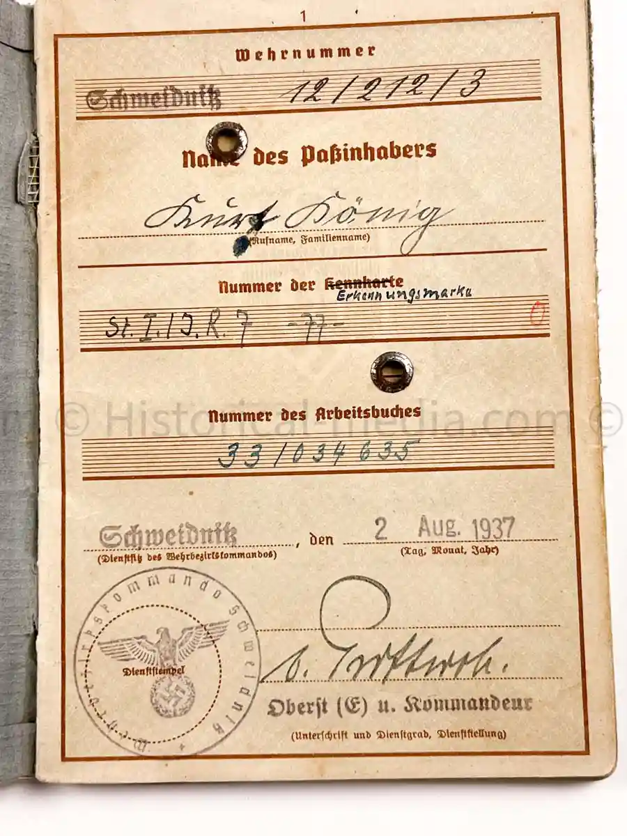 WEHRPASS - 28. INFANTERIE DIVISION - POLAND, FRANCE & RUSSIA 