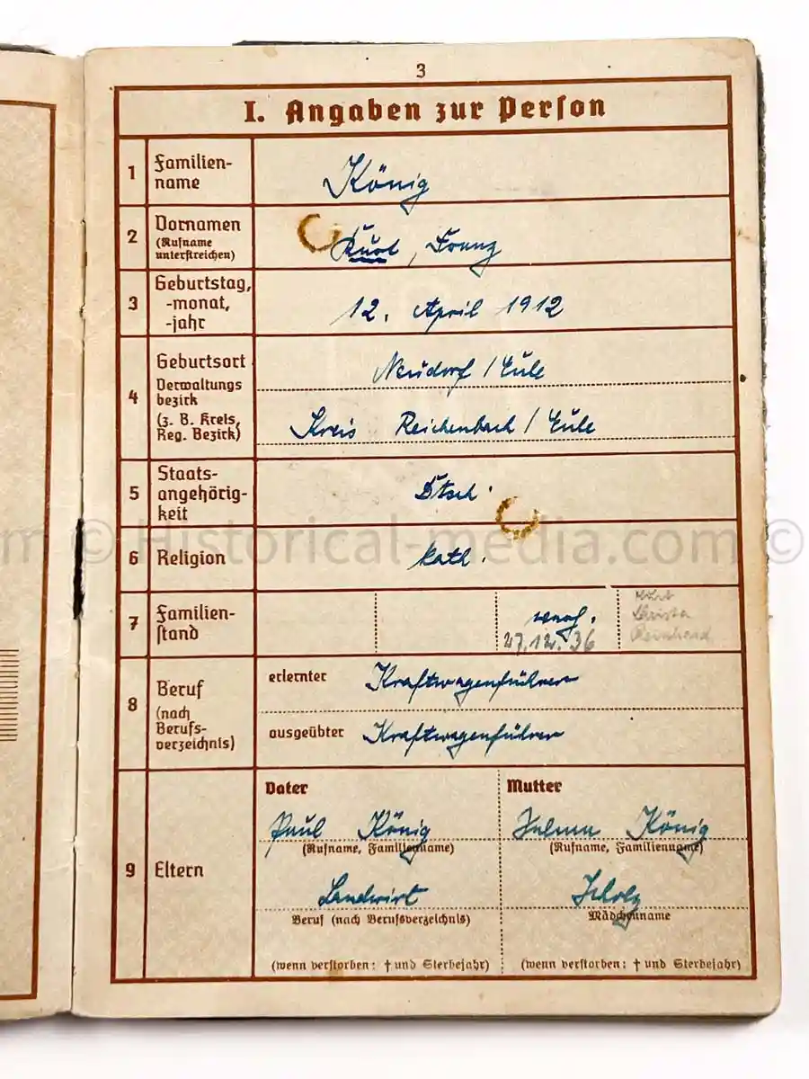 WEHRPASS - 28. INFANTERIE DIVISION - POLAND, FRANCE & RUSSIA 