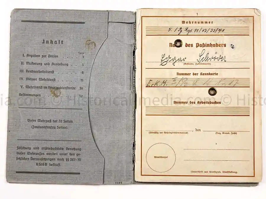 WEHRPASS - 1. LEICHTE DIVISION - PANZER REGIMENT 11 - STABSSCHIRRMEISTER - POLAND 1939 