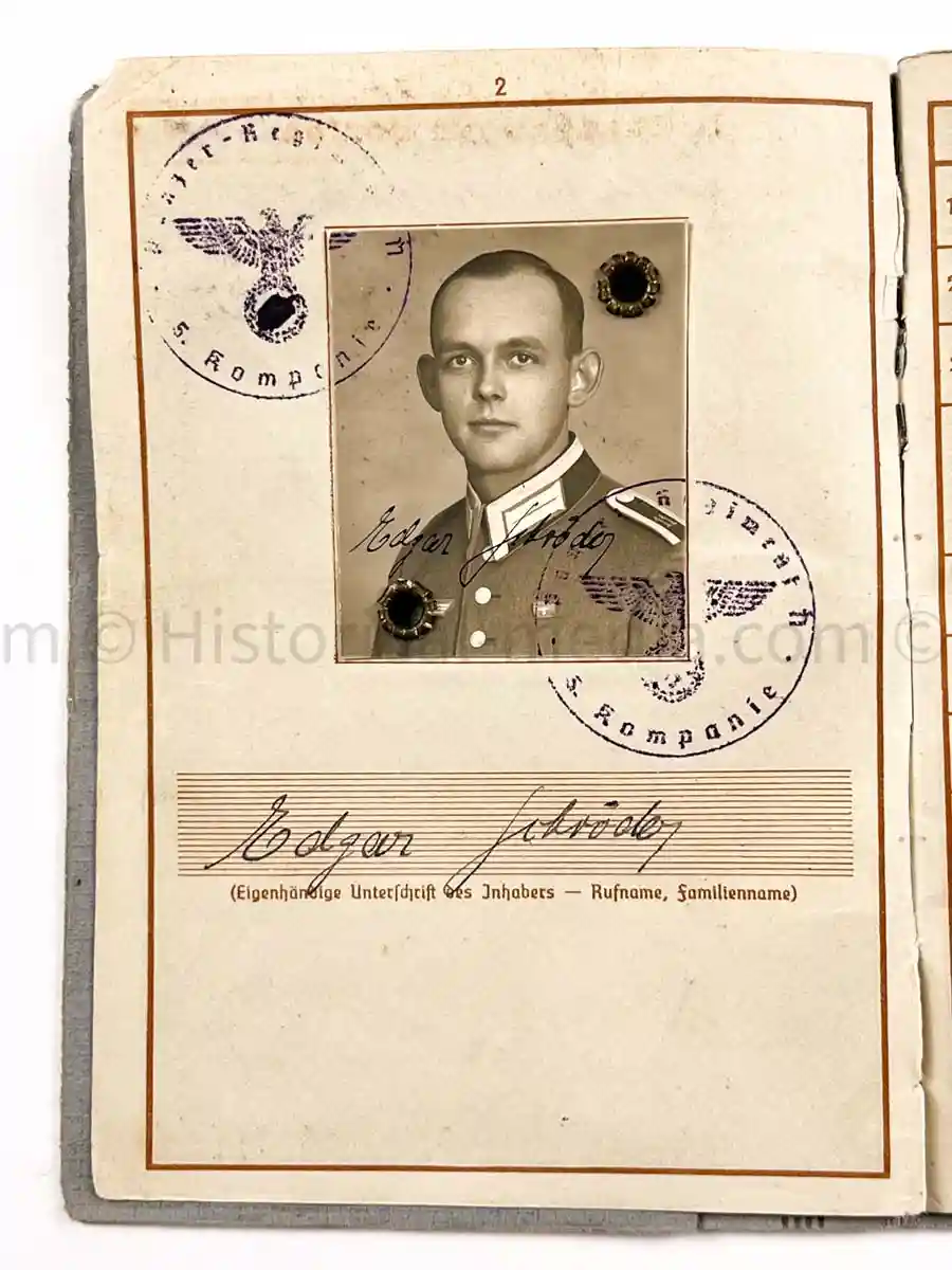 WEHRPASS - 1. LEICHTE DIVISION - PANZER REGIMENT 11 - STABSSCHIRRMEISTER - POLAND 1939 