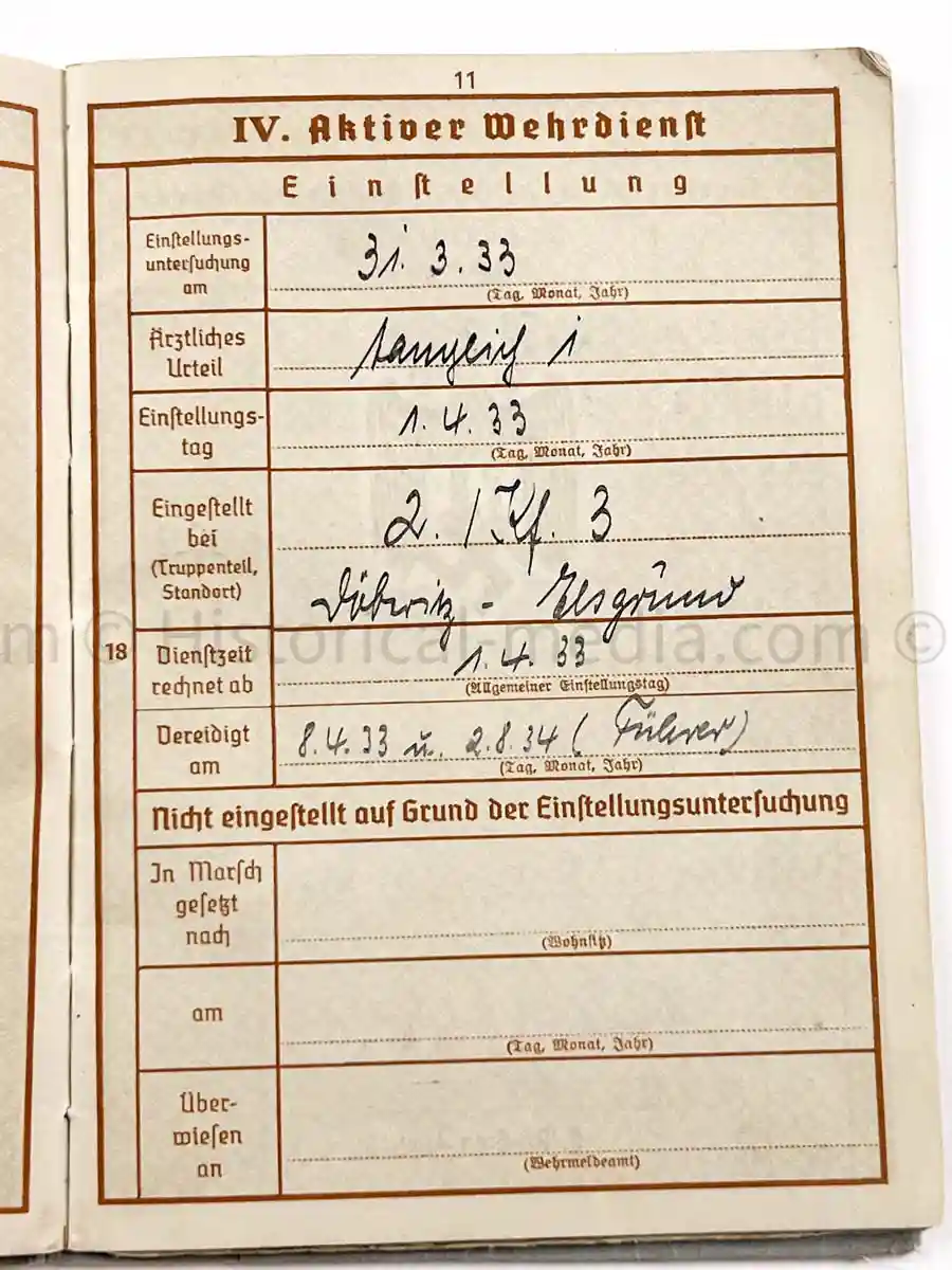 WEHRPASS - 1. LEICHTE DIVISION - PANZER REGIMENT 11 - STABSSCHIRRMEISTER - POLAND 1939 
