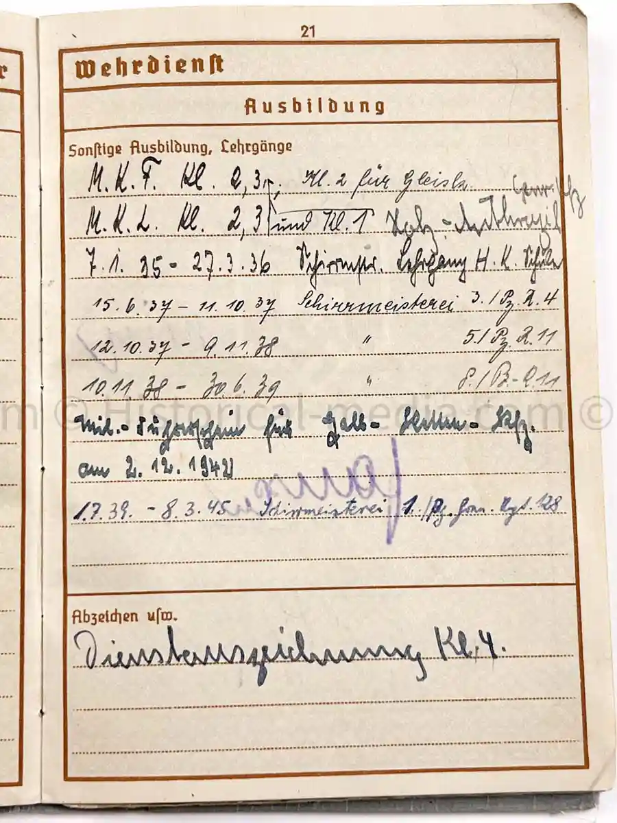 WEHRPASS - 1. LEICHTE DIVISION - PANZER REGIMENT 11 - STABSSCHIRRMEISTER - POLAND 1939 