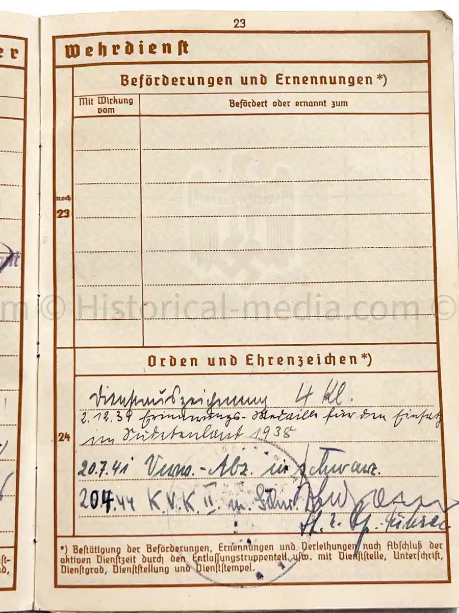WEHRPASS - 1. LEICHTE DIVISION - PANZER REGIMENT 11 - STABSSCHIRRMEISTER - POLAND 1939 