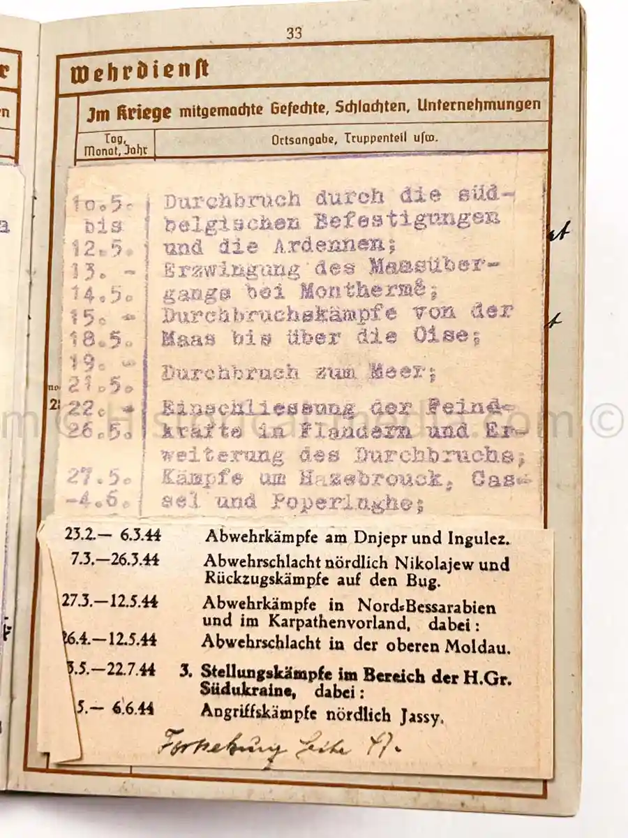 WEHRPASS - 1. LEICHTE DIVISION - PANZER REGIMENT 11 - STABSSCHIRRMEISTER - POLAND 1939 
