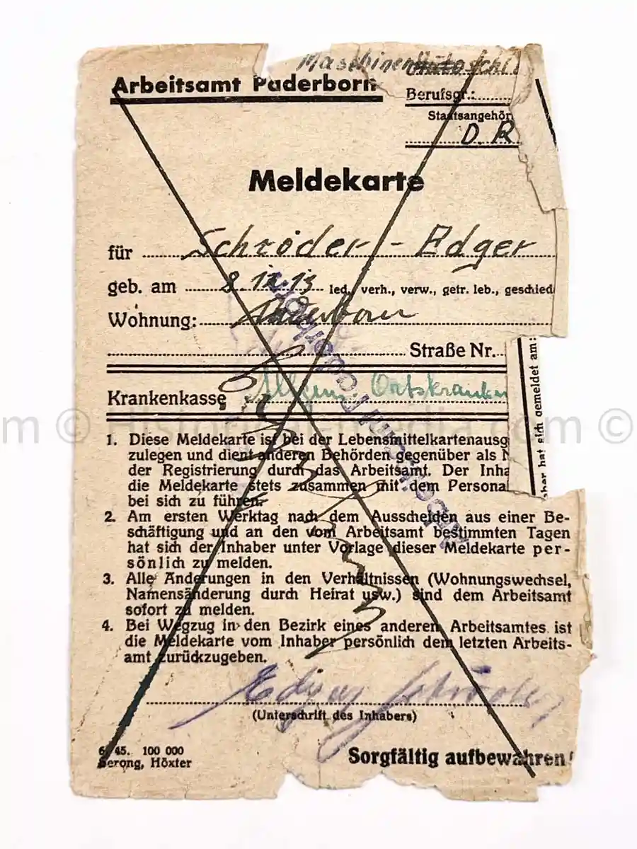 WEHRPASS - 1. LEICHTE DIVISION - PANZER REGIMENT 11 - STABSSCHIRRMEISTER - POLAND 1939 