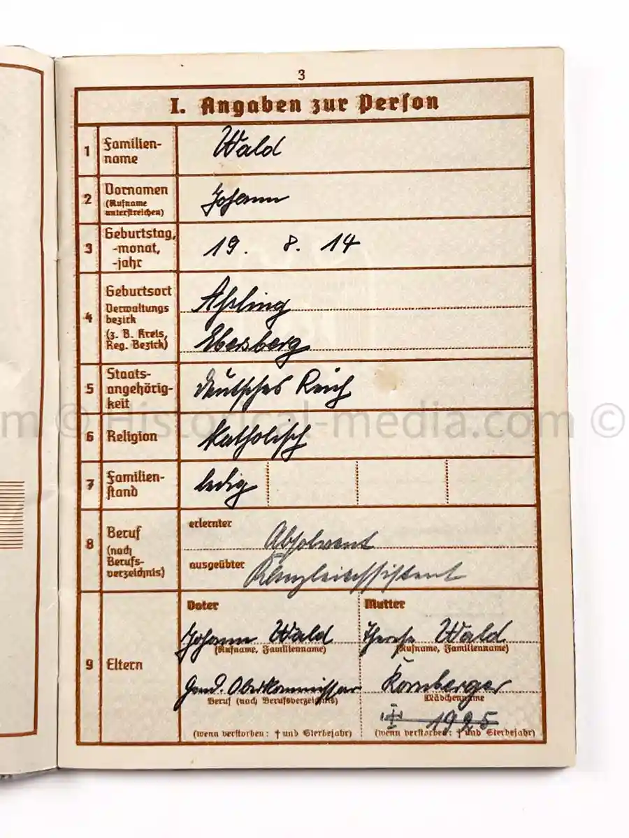 WEHRPASS - 27. INFANTERIE DIVISION - AUSTRIAN ANSHLUSS, POLAND 1939, FRANCE, RUSSIA 