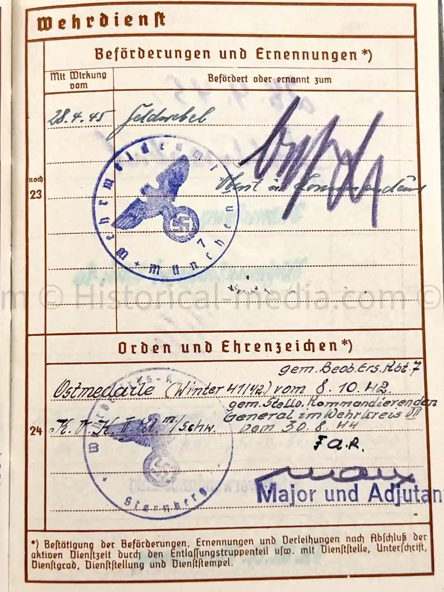 WEHRPASS - 27. INFANTERIE DIVISION - AUSTRIAN ANSHLUSS, POLAND 1939, FRANCE, RUSSIA 