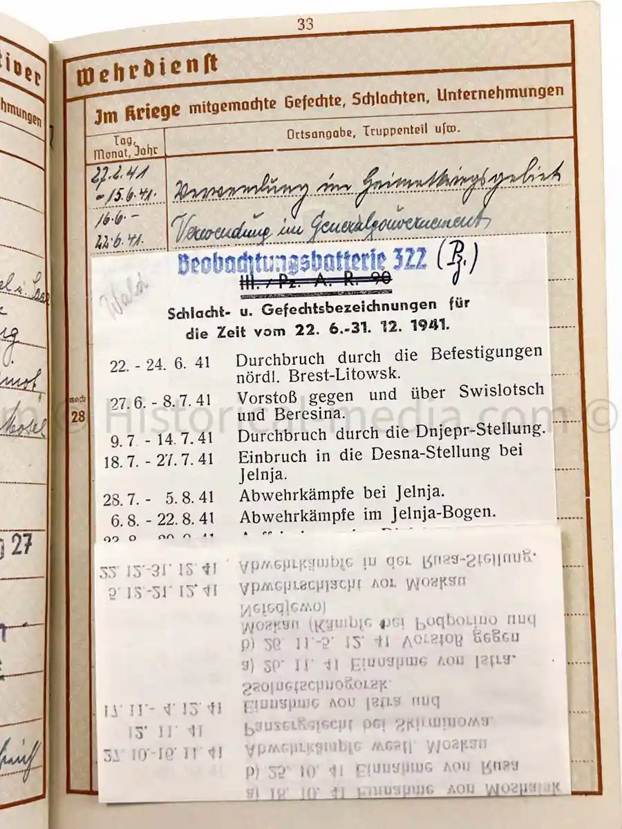 WEHRPASS - 27. INFANTERIE DIVISION - AUSTRIAN ANSHLUSS, POLAND 1939, FRANCE, RUSSIA 