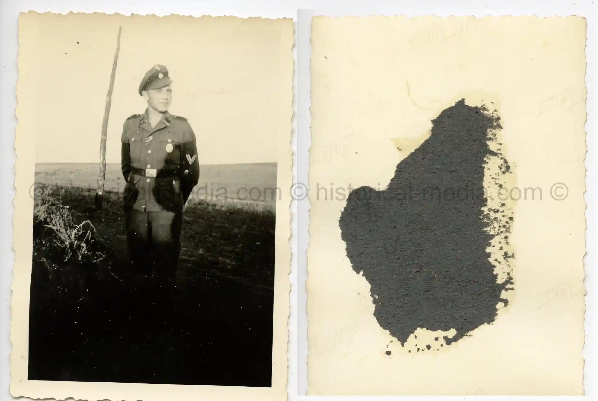 WAFFEN-SS PHOTO - WIKING ARTILLERIE SOLDIER POSES IN FIELD W/ VISOR CAP