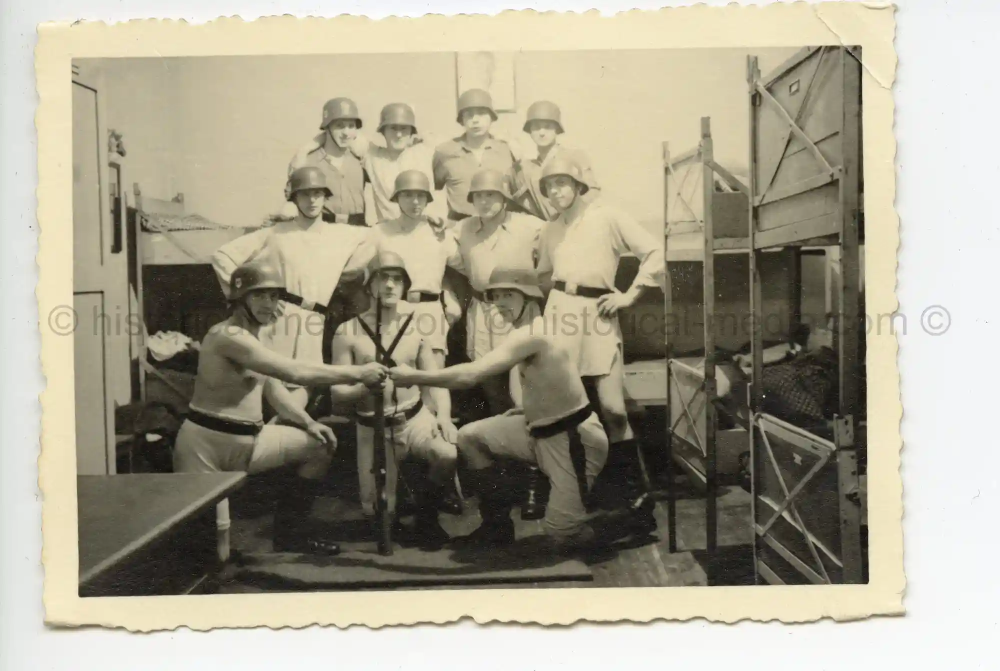 WAFFEN-SS PHOTO - SOLDIERS IN SS HELMETS GOOF OFF - BUDENZAUBER