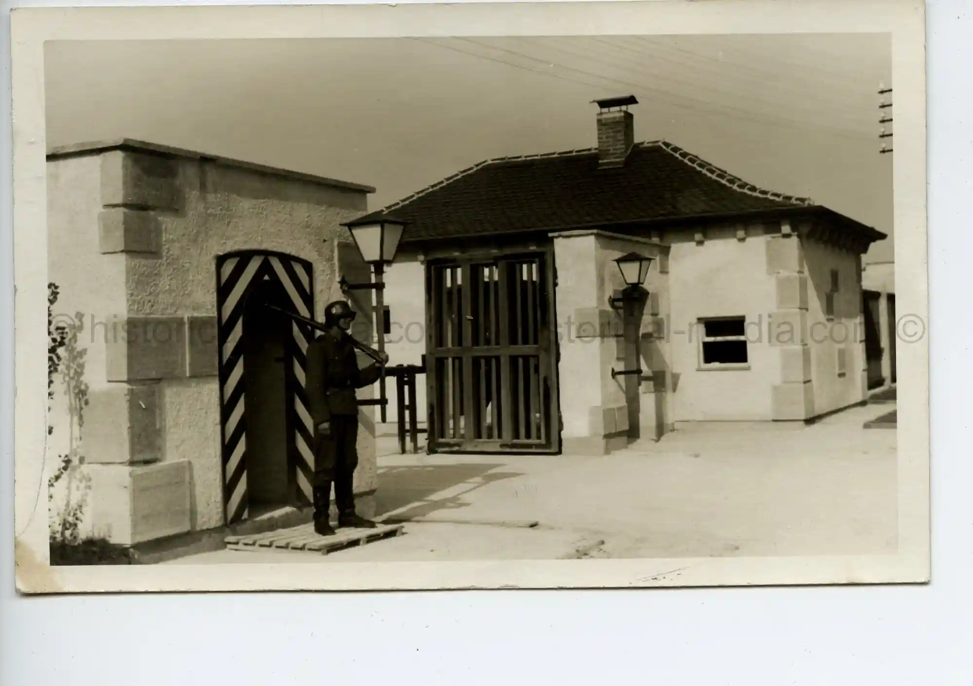 WAFFEN-SS POSTCARD PHOTO - DACHAU SS BARRACKS - GUARD GATE