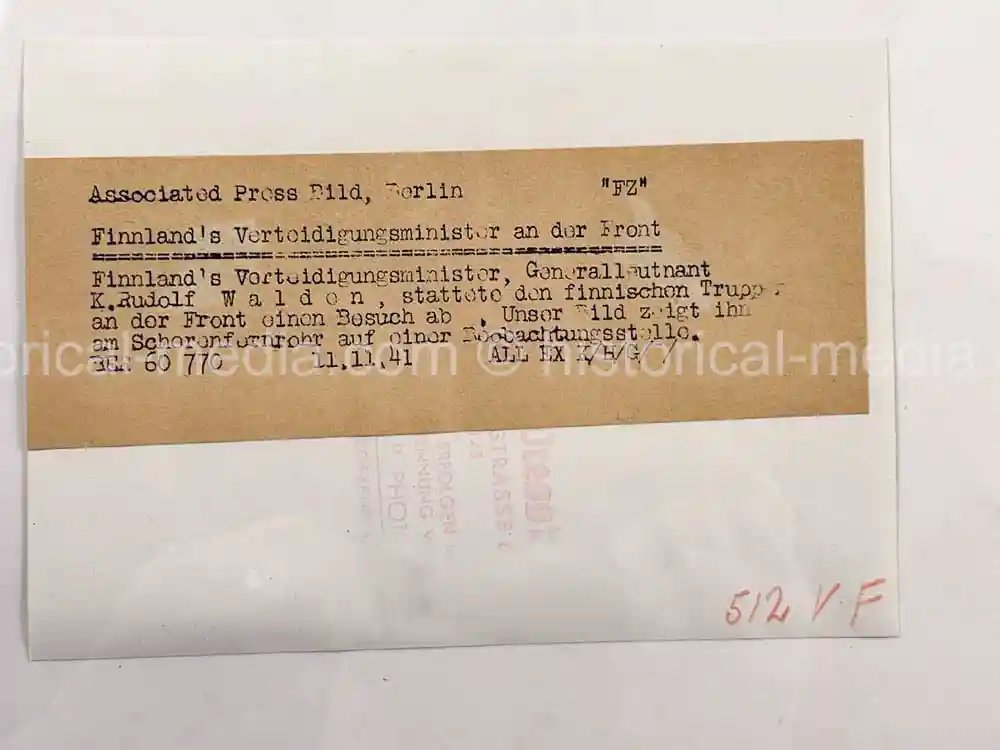 ORIGINAL PRESS PHOTO - FINNISH GENERAL WALDEN IN THE FIELD - NOVEMEBER 1931