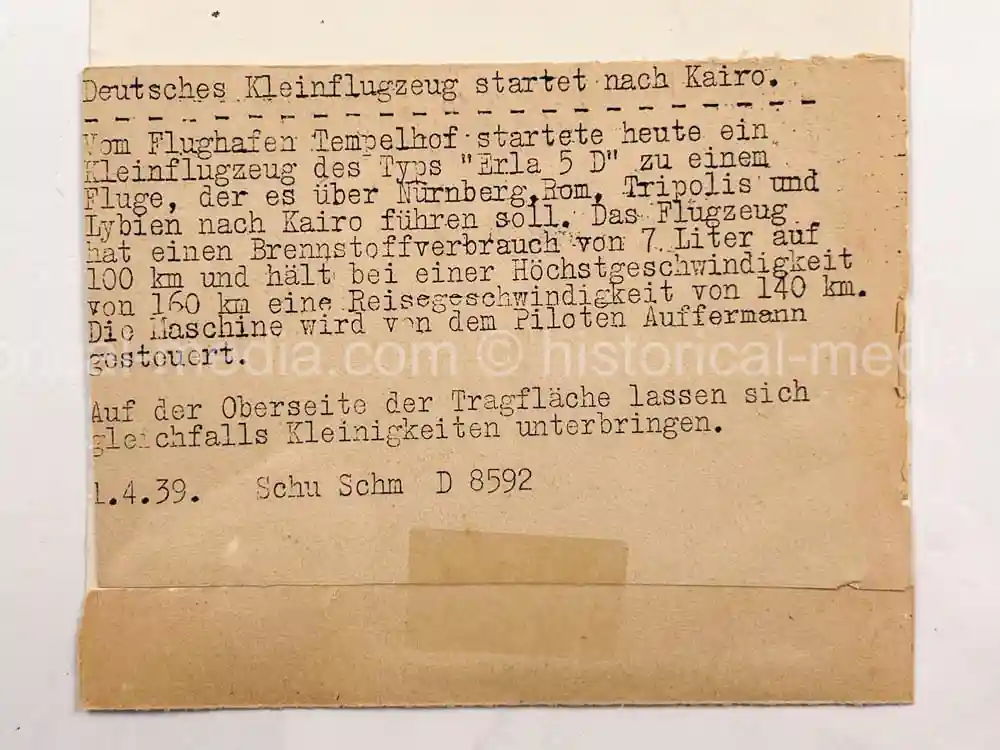 ORIGINAL PRESS PHOTO -  GERMAN AIRPLANE ERLA 5D