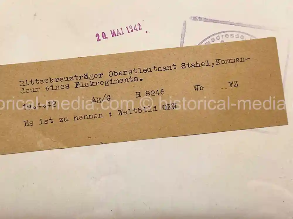 ORIGINAL PRESS PHOTO -  LUFTWAFFE FLAK KNIGHTS CROSS WINNER STAHEL