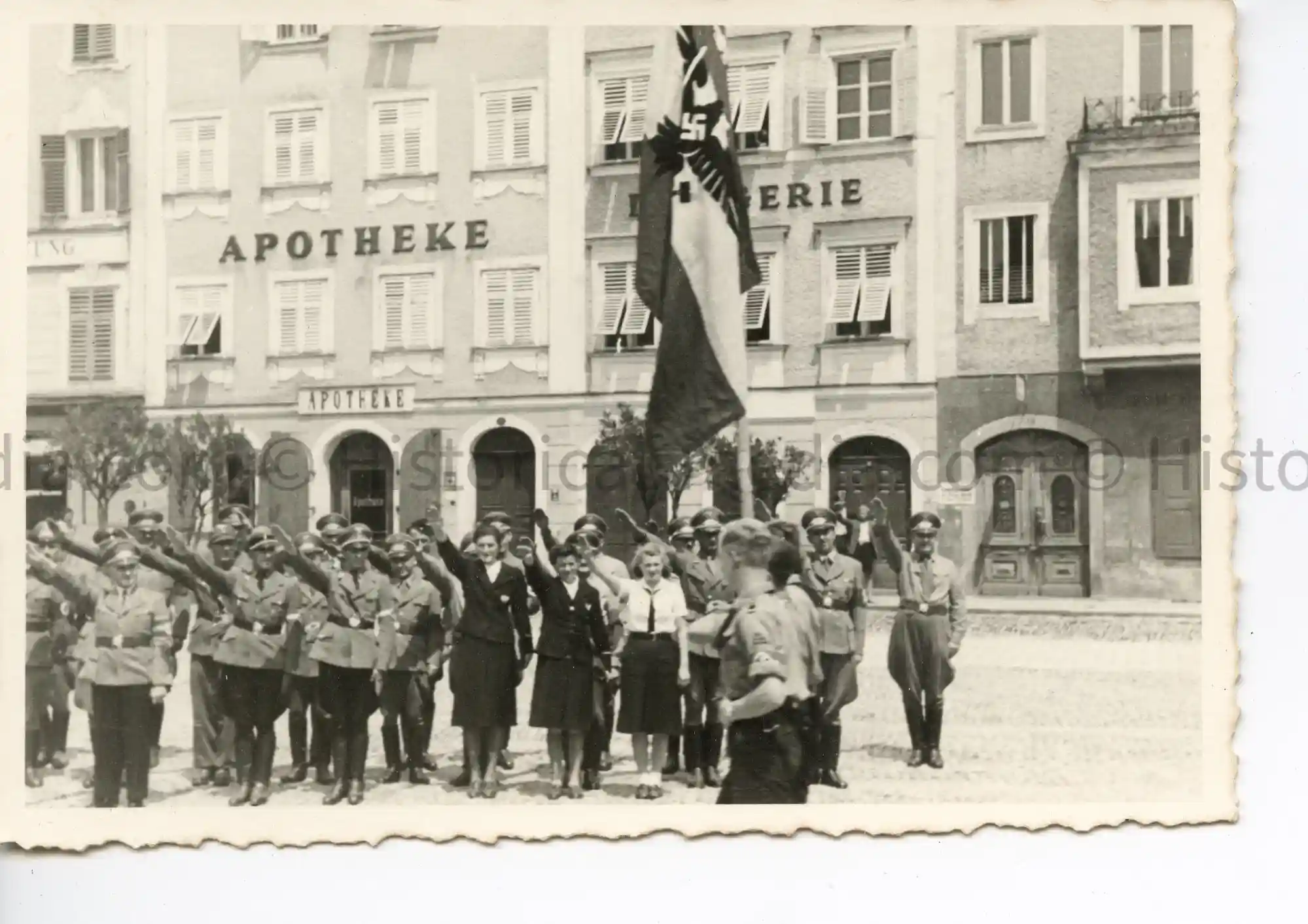 WWII GERMAN PHOTO CEREMONY IN TOWN SQUARE - SALUTING & FLAG WWII GERMAN PHOTO CEREMONY IN TOWN SQUARE - SALUTING & FLAG