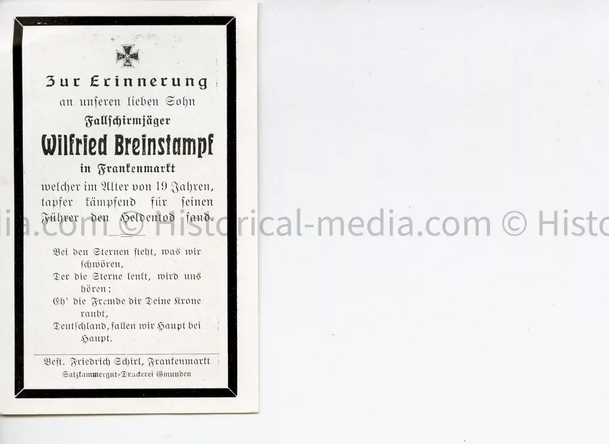 DEATH NOTICE - FALLSCHIRMJAEGER - 1941