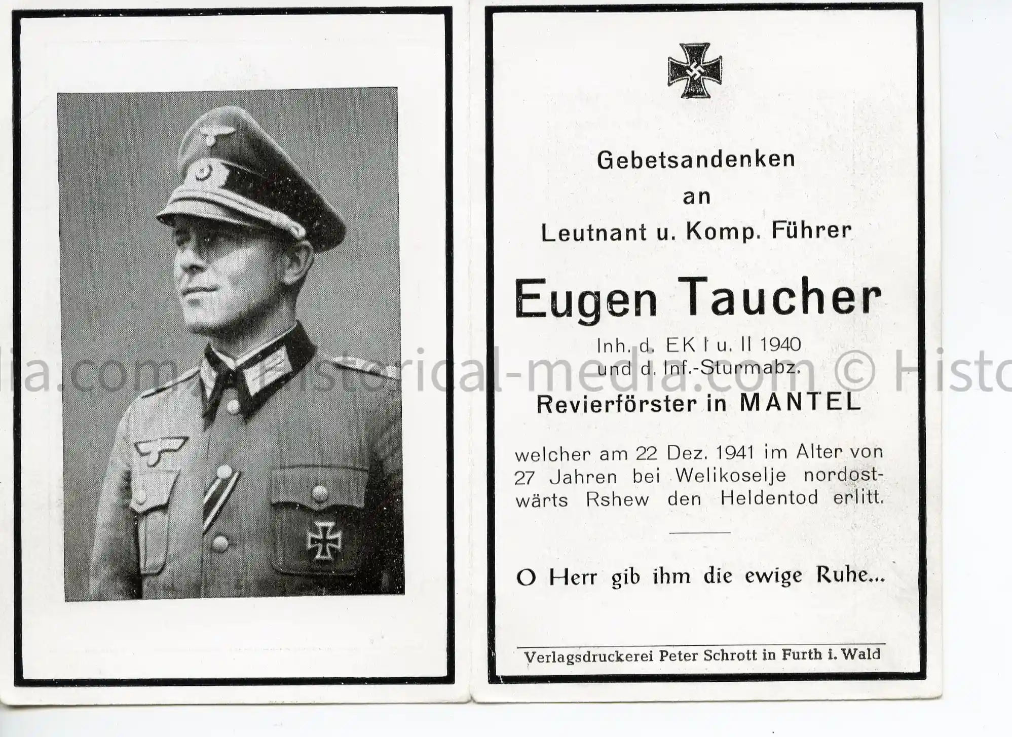 DEATH NOTICE - LT. EUGEN TAUCHER - EK1, IAB