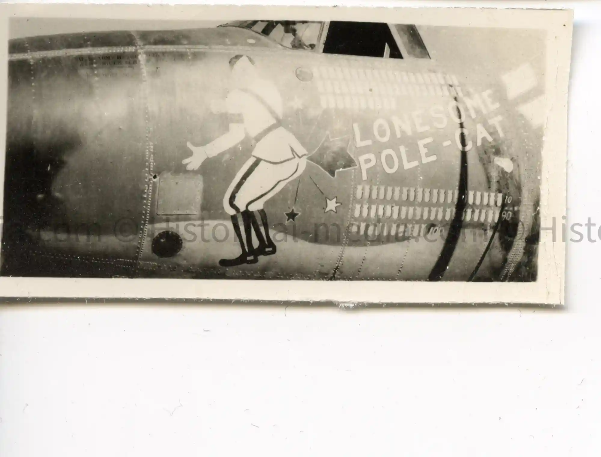 US WWII AIR CORPS NOSE ART PHOTO - LONESOME POLE CAT