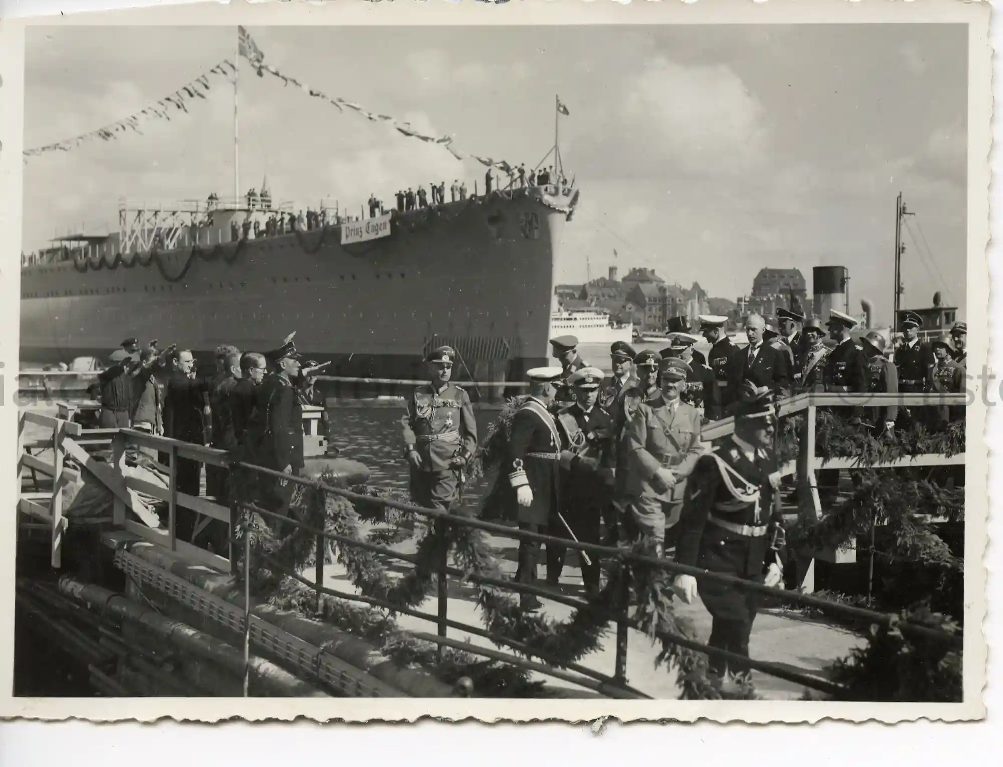 ORIGINAL PHOTO HITLER VISITING PRINZ EUGEN BATTLESHIP