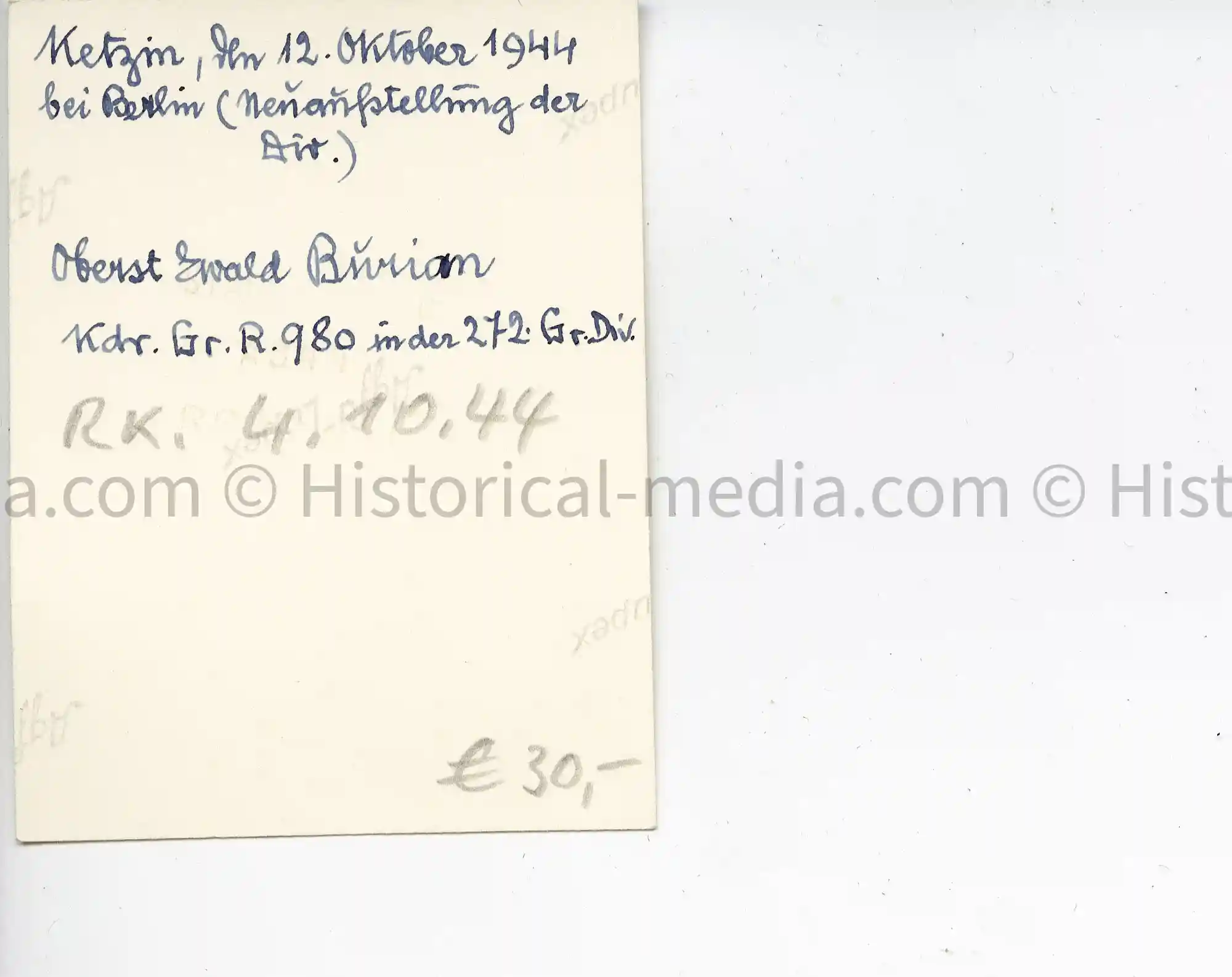 STUDIO PORTRAIT PHOTO - KNIGHTS CROSS WINNER EWALD BURIAN - KDR. GR. RGT. 980