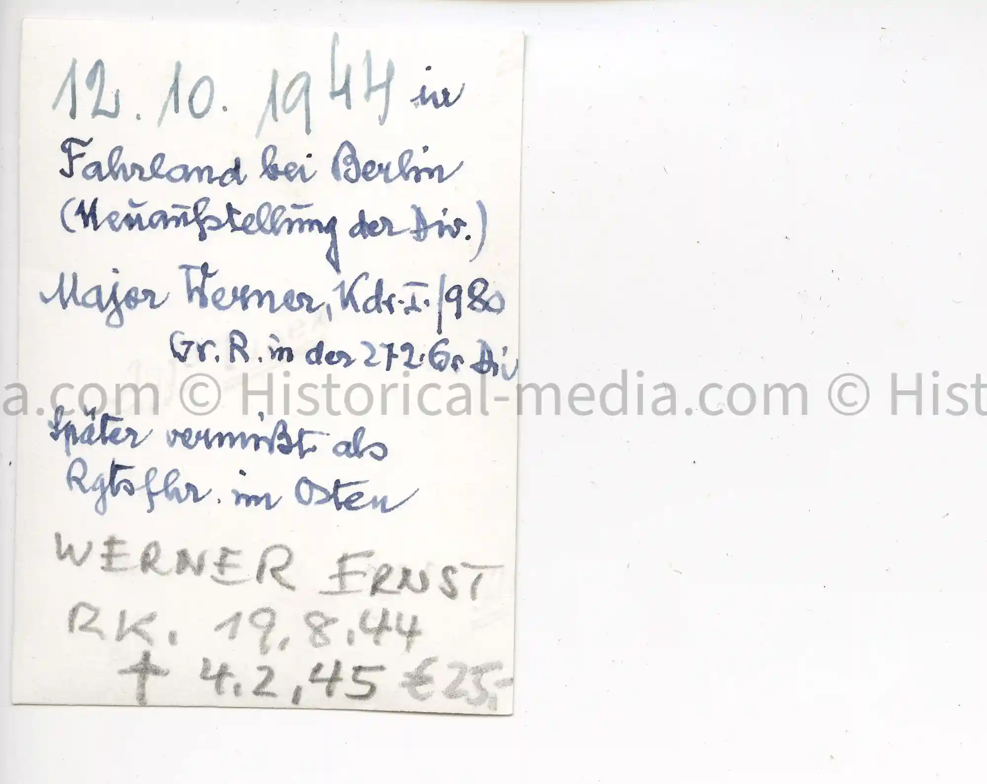 WWII GERMAN PHOTO KNIGHTS CROSS CEREMONY IN THE FIELD - ERNST WERNER - KDR I./IR980
