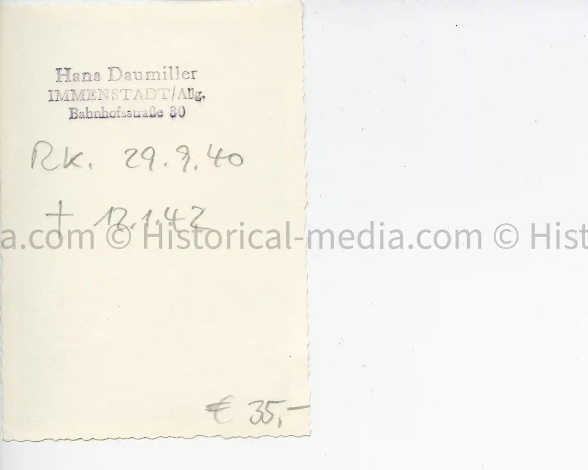 WWII GERMAN PHOTO PORTRAIT PHOTO GEBIRGSJAEGER KNIGHTS CROSS WINNER - HANS DAUMILLER