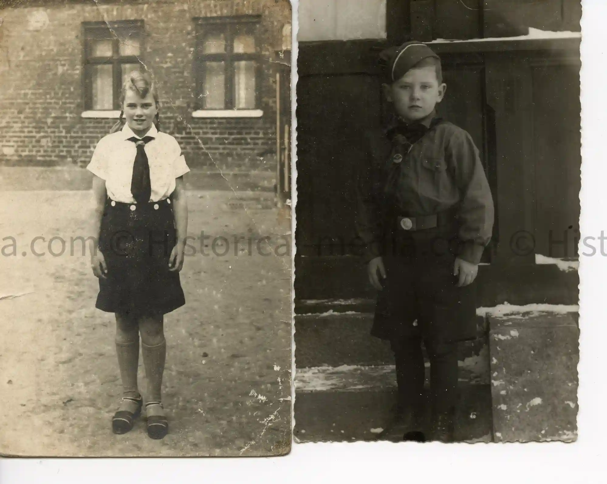 WWII GERMAN PHOTO 2X PORTRAITS - HJ BOY & BDM GIRL POSE