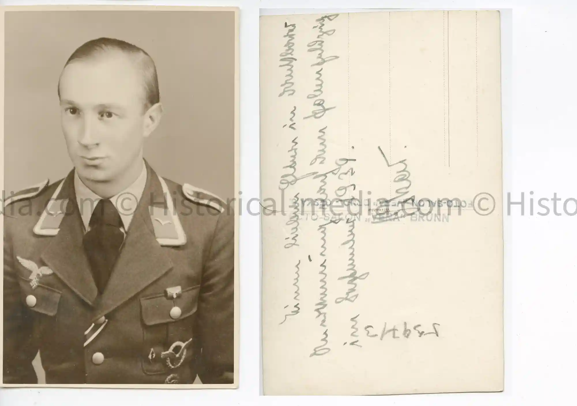 LUFTWAFFE STUDIO PORTRAIT PHOTO- PILOT BADGE ++ - POLAND 1939