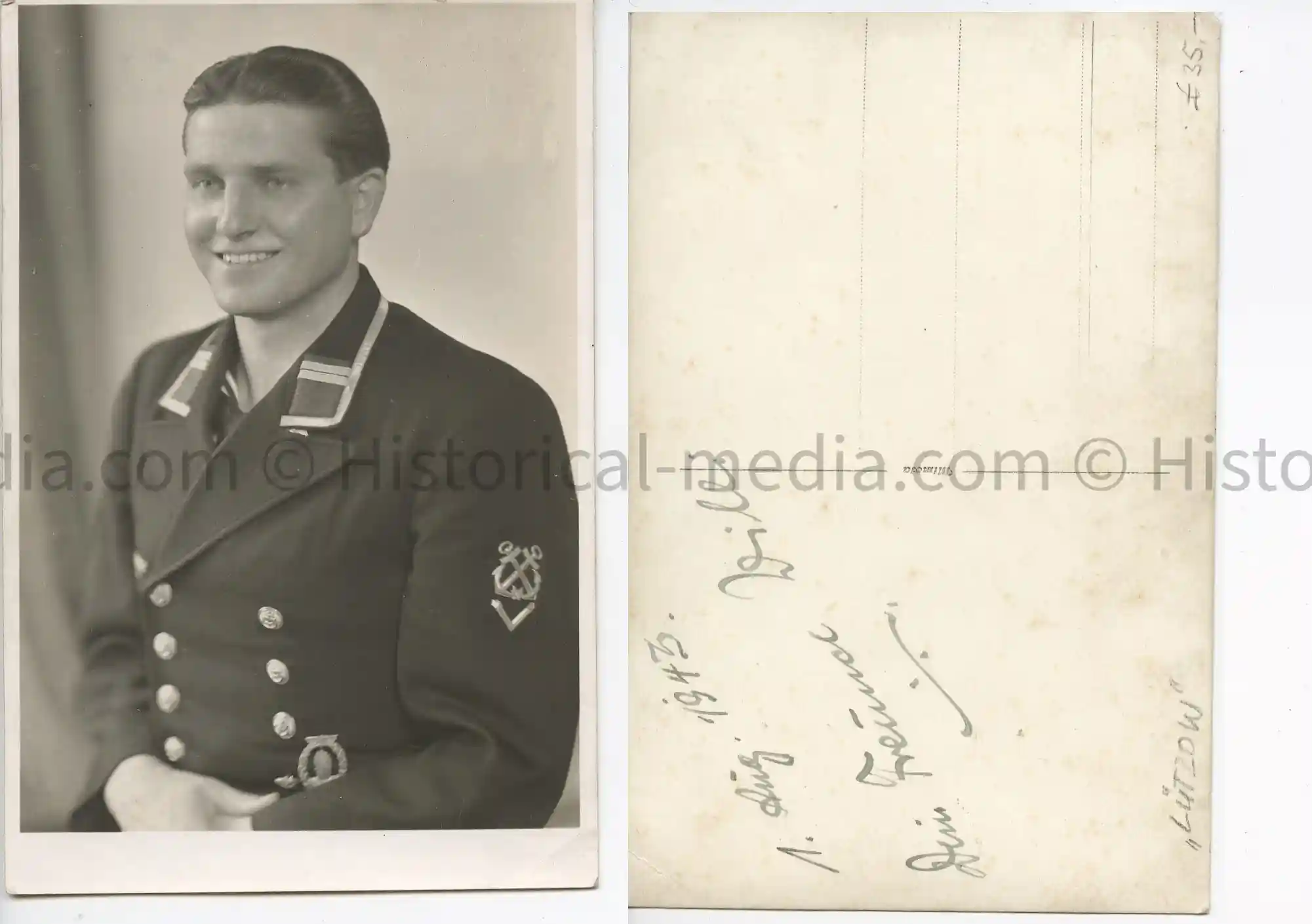 KRIEGSMARINE STUDIO PORTRAIT PHOTO - MINESWEEPER BADGE +