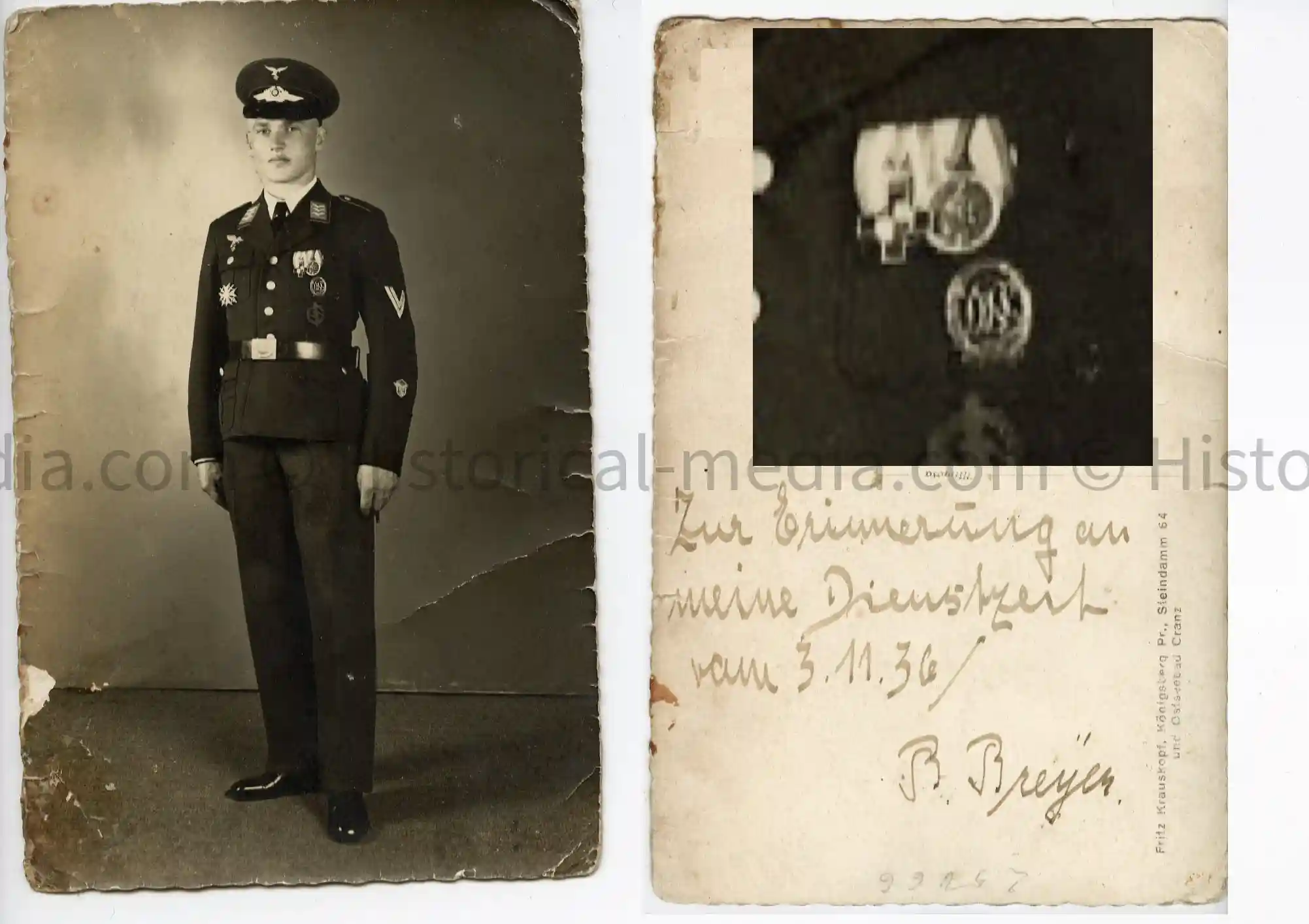 LUFTWAFFE PORTRAIT PHOTO - SPANISH CROSS AND SPANISH CIVIL WAR MEDALS