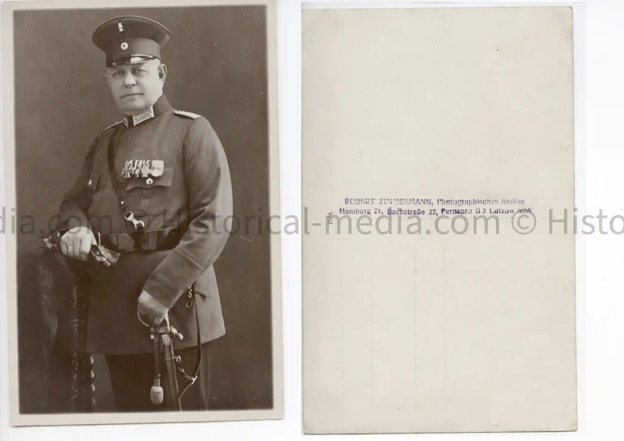 WWI OFFICER STUDIO PORTRAIT - MEDAL BAR + SWORD