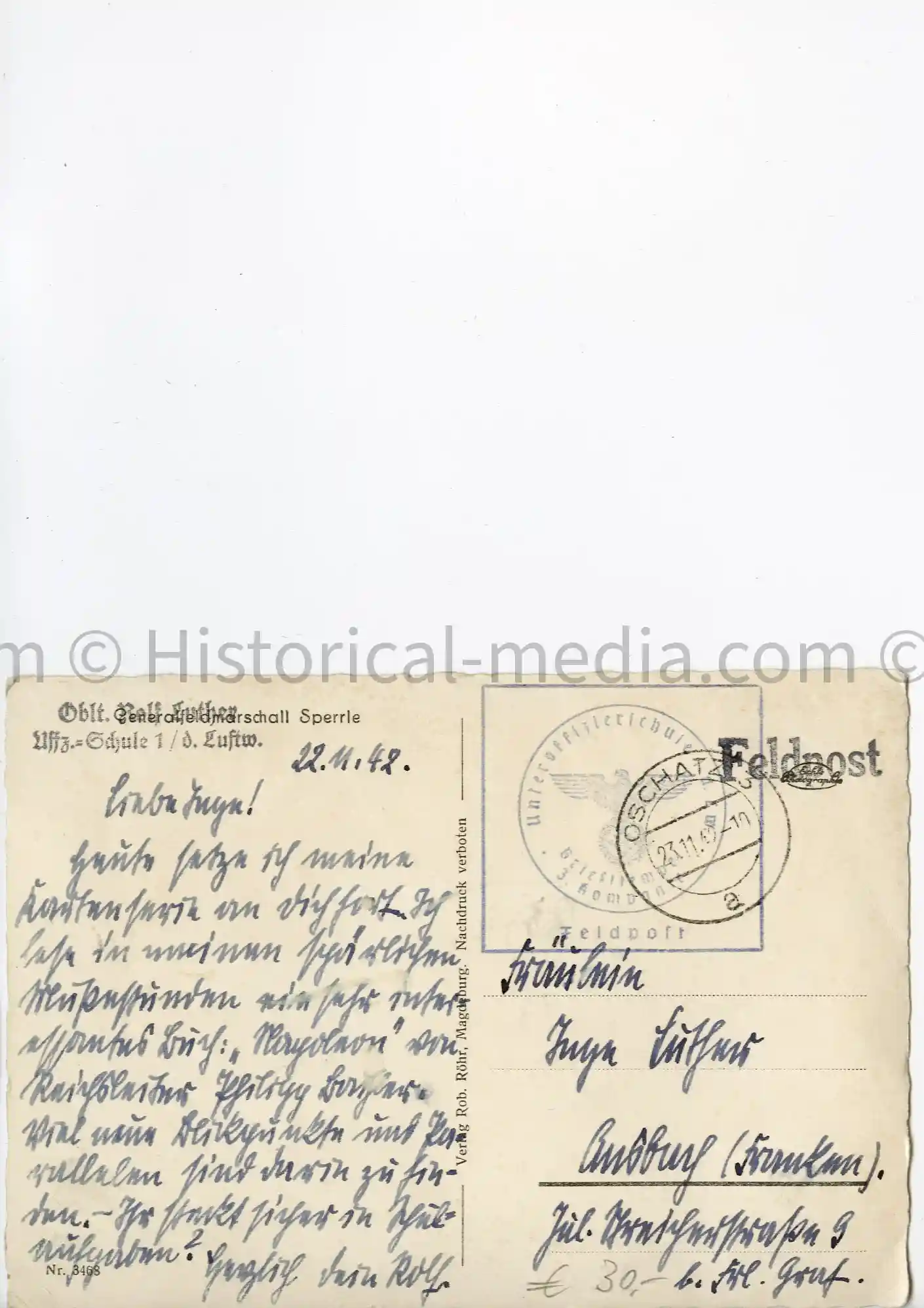 KNIGHTS CROSS POSTCARD PORTRAIT PHOTO - SPERRLE