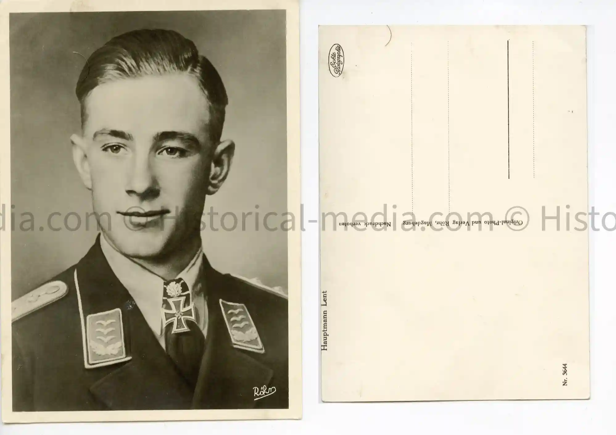 KNIGHTS CROSS WINNER POSTCARD PORTRAIT PHOTO - HELMUT LENT