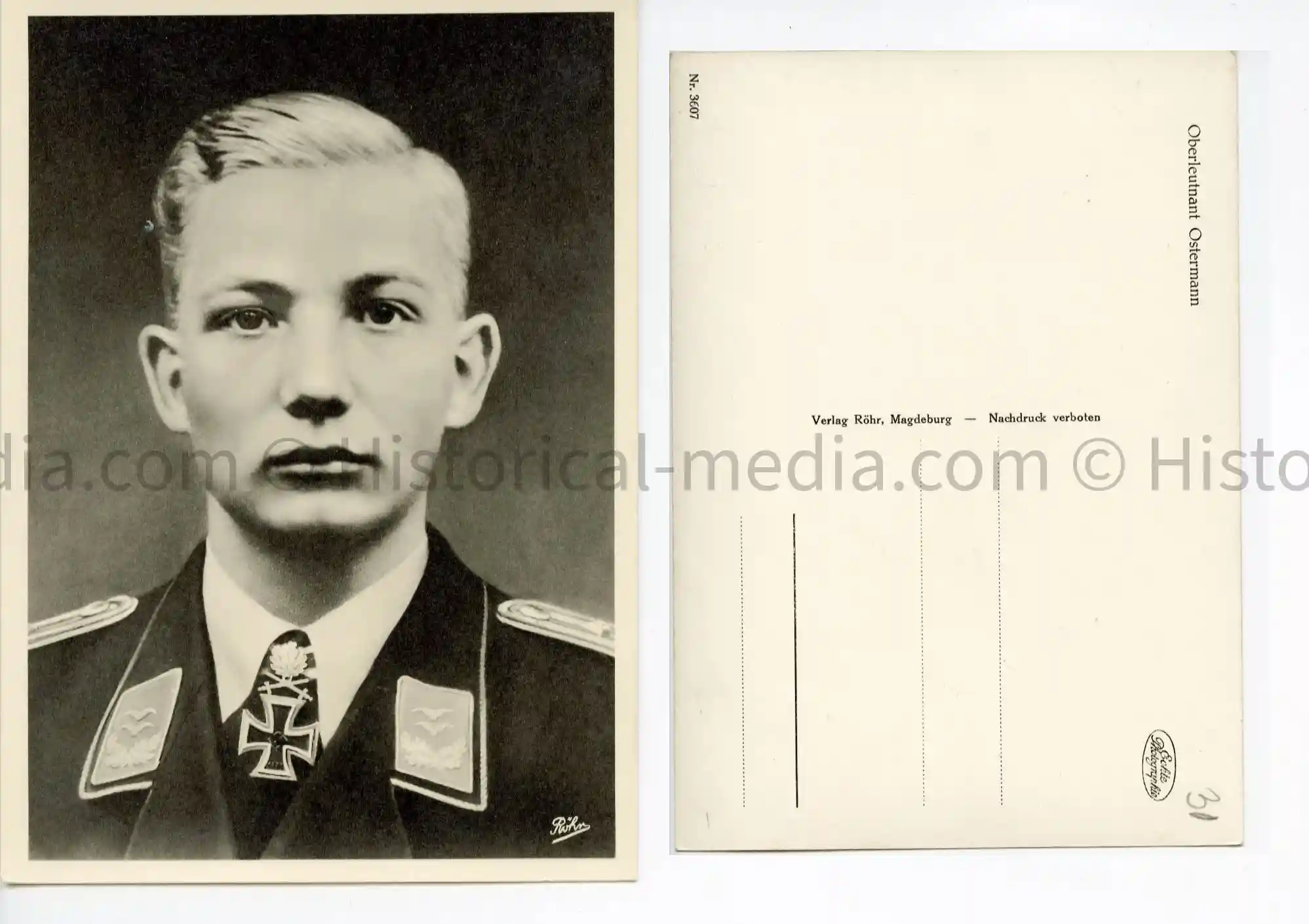 KNIGHTS CROSS WINNER PORTRAIT PHOTO POSTCARD - MAX-HELMUTH OSTERMANN
