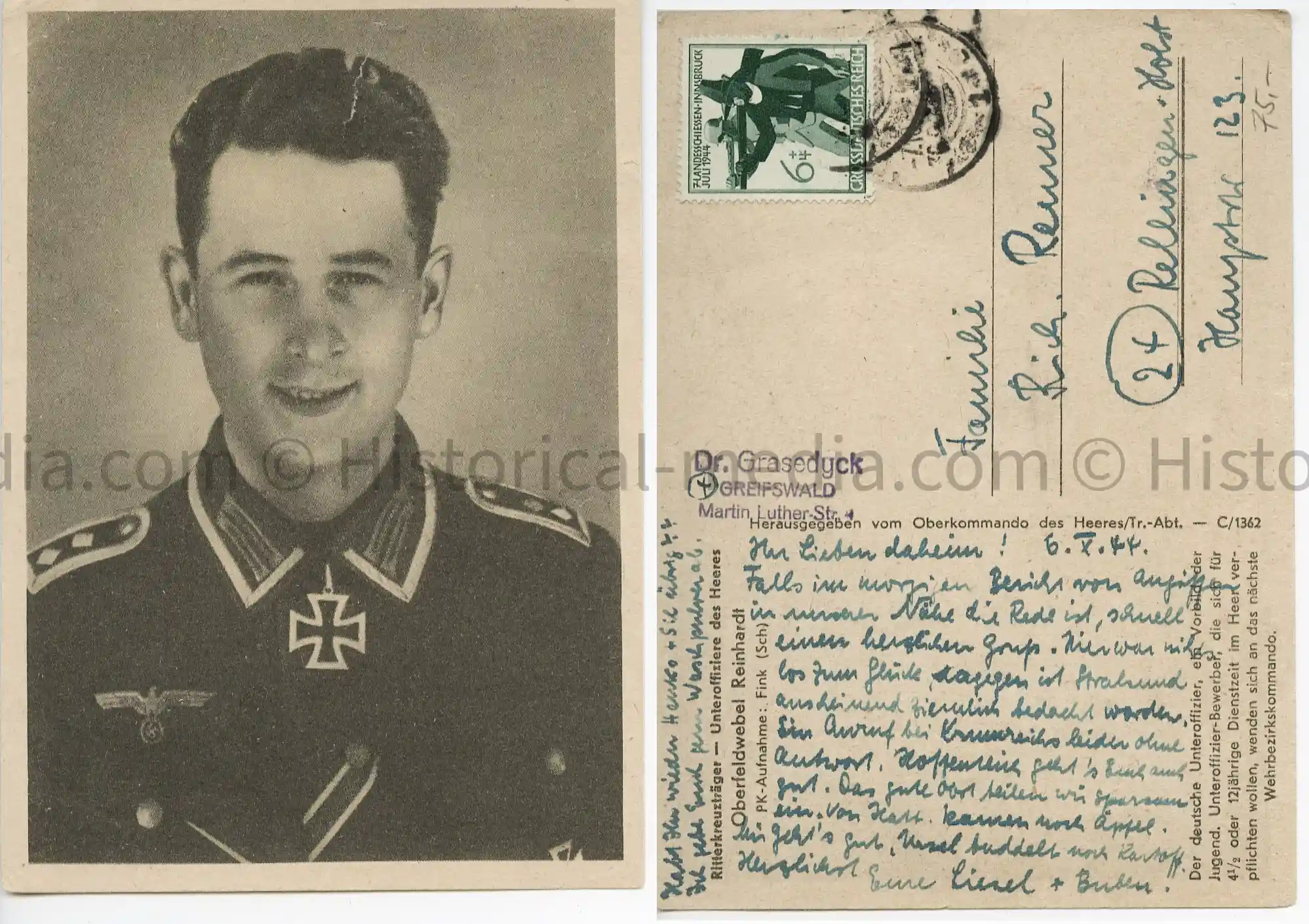KNIGHTS CROSS WINNER PORTRAIT PHOTO POSTCARD - REINHARDT