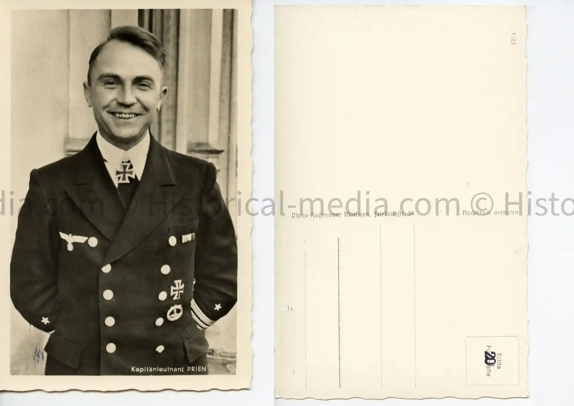 KNIGHTS CROSS WINNER PORTRAIT PHOTO POSTCARD - GÜNTHER PRIEN