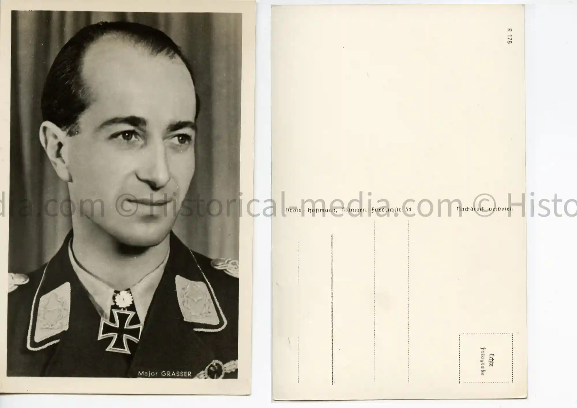 KNIGHTS CROSS WINNER PORTRAIT PHOTO POSTCARD - HARTMANN GRASSER KNIGHTS CROSS WINNER PORTRAIT PHOTO POSTCARD - HARTMANN GRASSER
