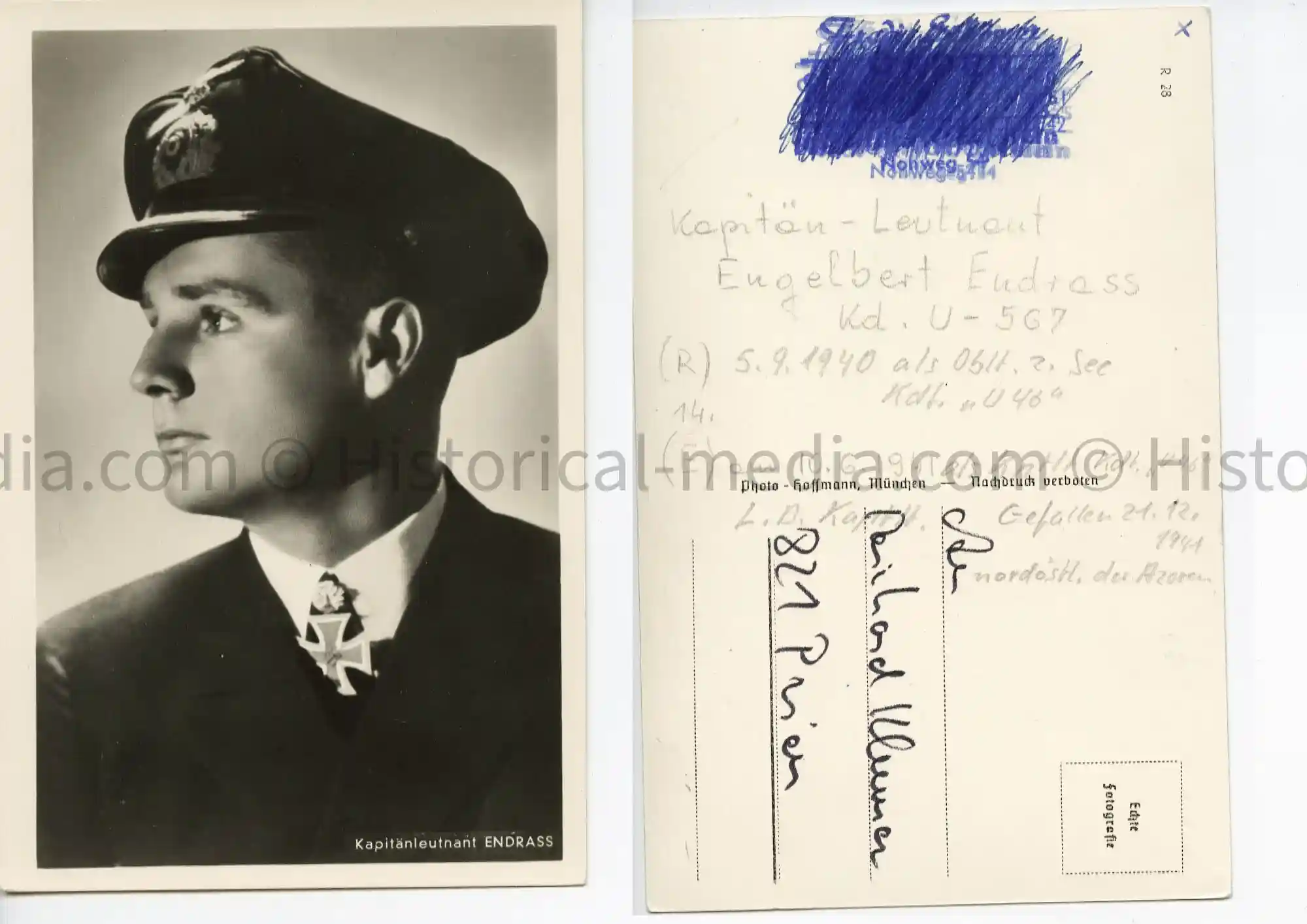 KNIGHTS CROSS WINNER PORTRAIT PHOTO POSTCARD - ENGELBERT ENDRASS