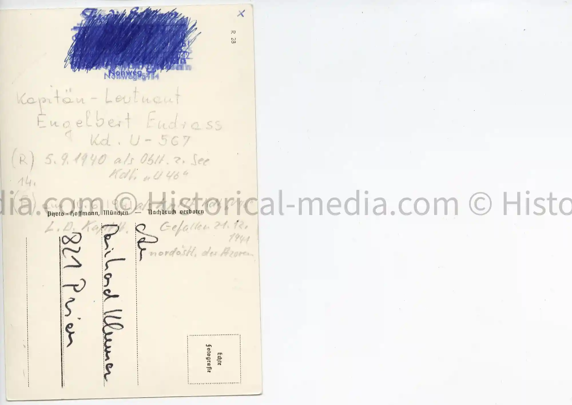KNIGHTS CROSS WINNER PORTRAIT PHOTO POSTCARD - ENGELBERT ENDRASS