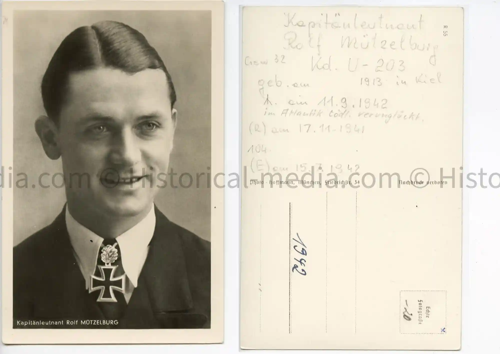 KNIGHTS CROSS WINNER PORTRAIT PHOTO POSTCARD - ROLF MÜTZELBURG
