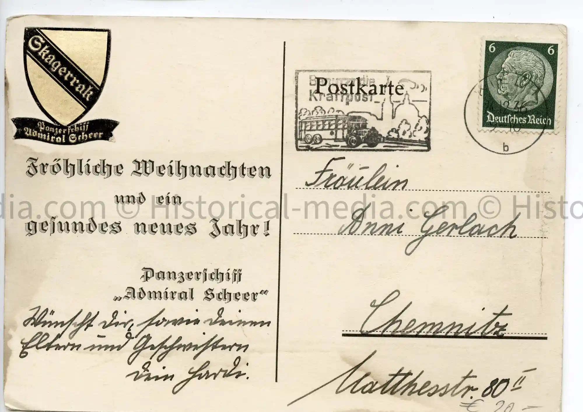 OFFICIAL SHIP POSTCARD - PANZERSCHIFF ADMIRAL SCHEER - SCARCE!