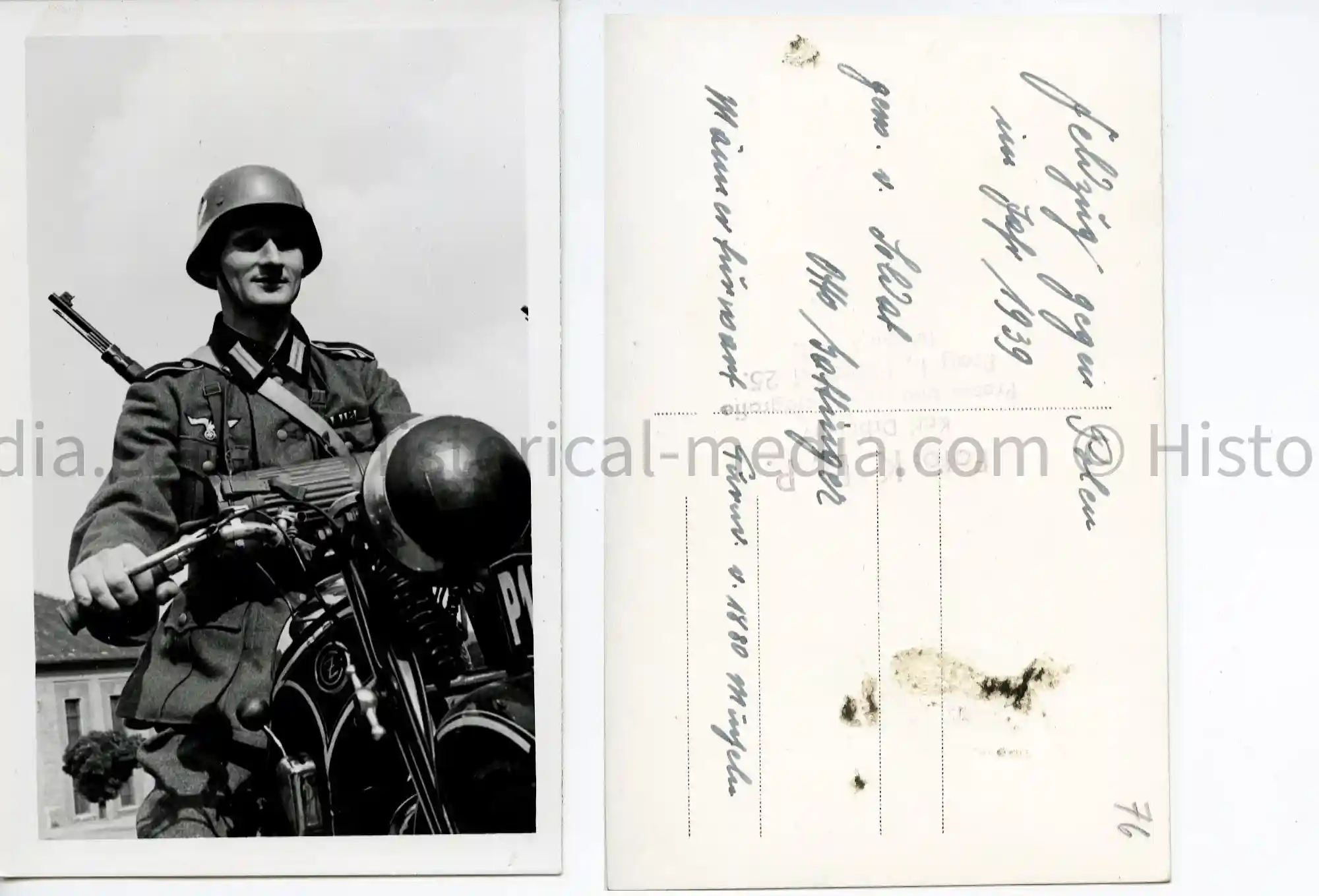 SUPER WWII GERMAN PHOTO KRADSCHÜTZEN ON MOTORCYCLE - 1939 POLAND SUPER WWII GERMAN PHOTO KRADSCHÜTZEN ON MOTORCYCLE - 1939 POLAND