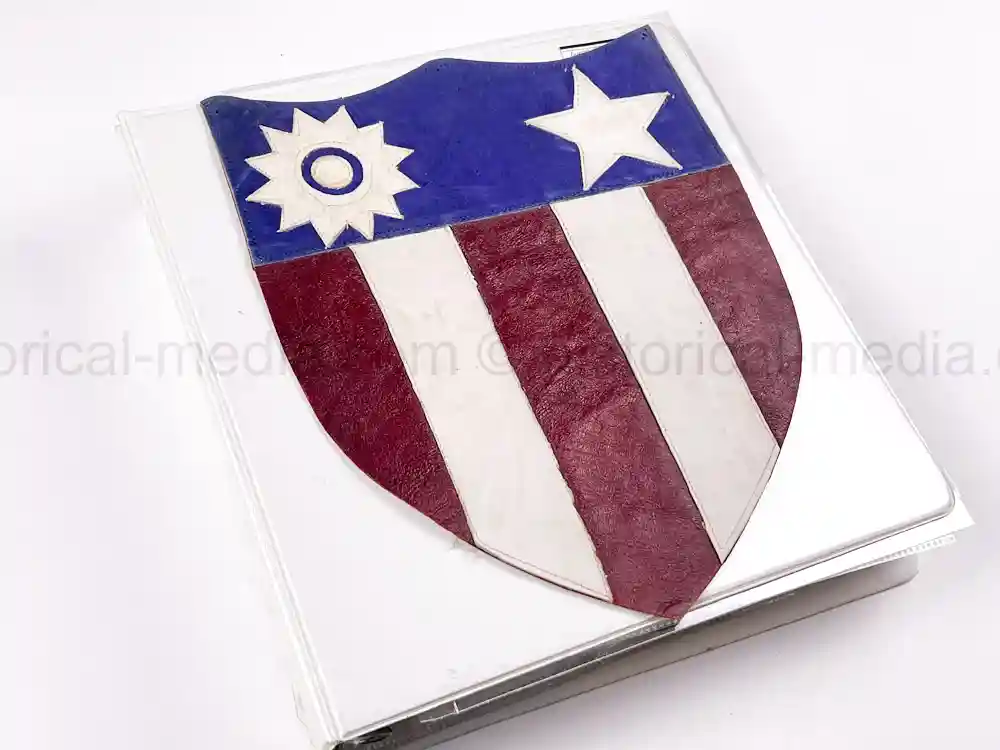 WWII US CBI OFFICER PHOTO ALBUM + LARGE LEATHER CBI JACKET PATCH - GOOD GURHA PHOTOS - BENGAL AIR DEPOT
