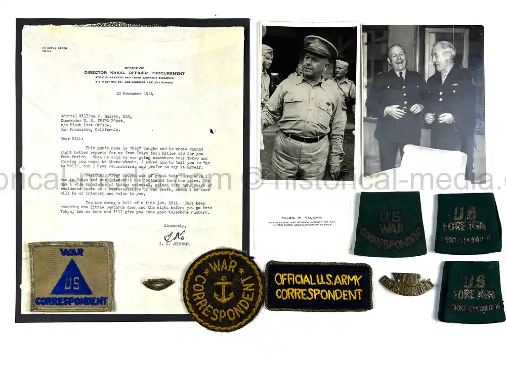 US WWII WAR CORRESPONDENT INSIGNIA GROUPING - MILES W. VAUGHN