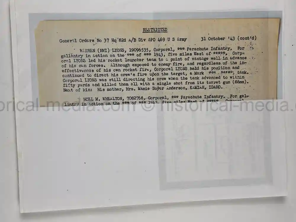 US WWII OFFICIALLY ENGRAVED SILVER STAR & PURPLE HEART - 82ND AIRBORNE - BATTLE OF BIAZZA RIDGE - KIA - TIGER TANK