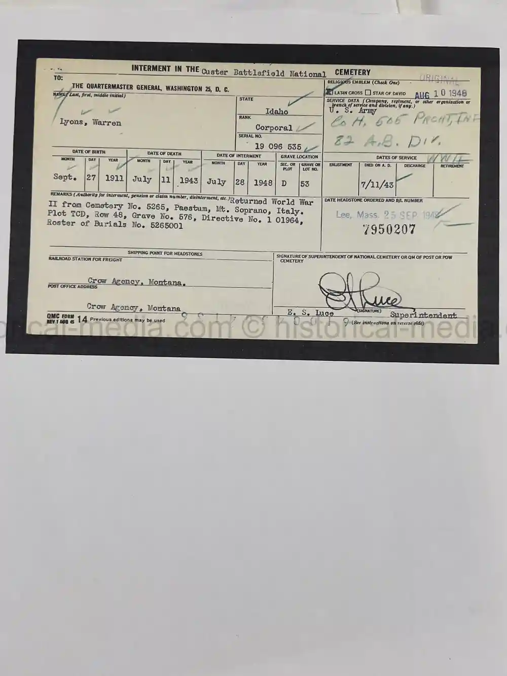 US WWII OFFICIALLY ENGRAVED SILVER STAR & PURPLE HEART - 82ND AIRBORNE - BATTLE OF BIAZZA RIDGE - KIA - TIGER TANK