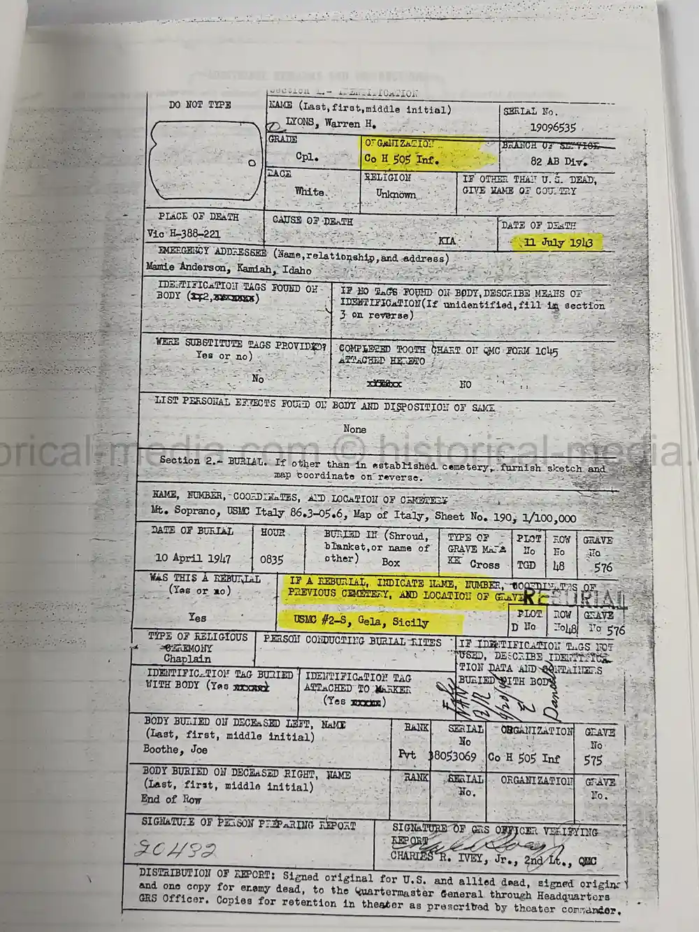 US WWII OFFICIALLY ENGRAVED SILVER STAR & PURPLE HEART - 82ND AIRBORNE - BATTLE OF BIAZZA RIDGE - KIA - TIGER TANK
